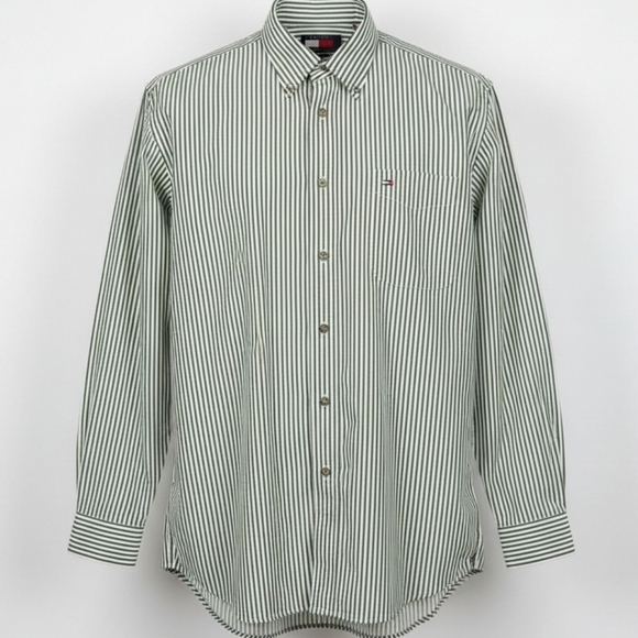 Tommy Hilfiger Other - Tommy Hilfiger Vintage Green/White Striped Button Down Shirt Mens XL